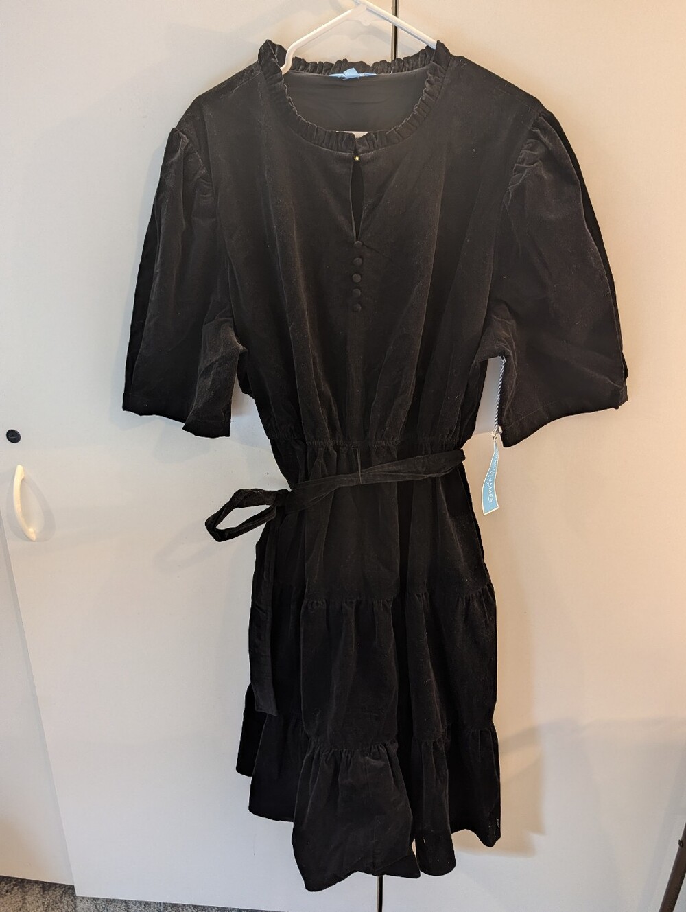 Draper James XXL Classic Black Corduroy Tiered Midi Dress with Waist Tie NWT